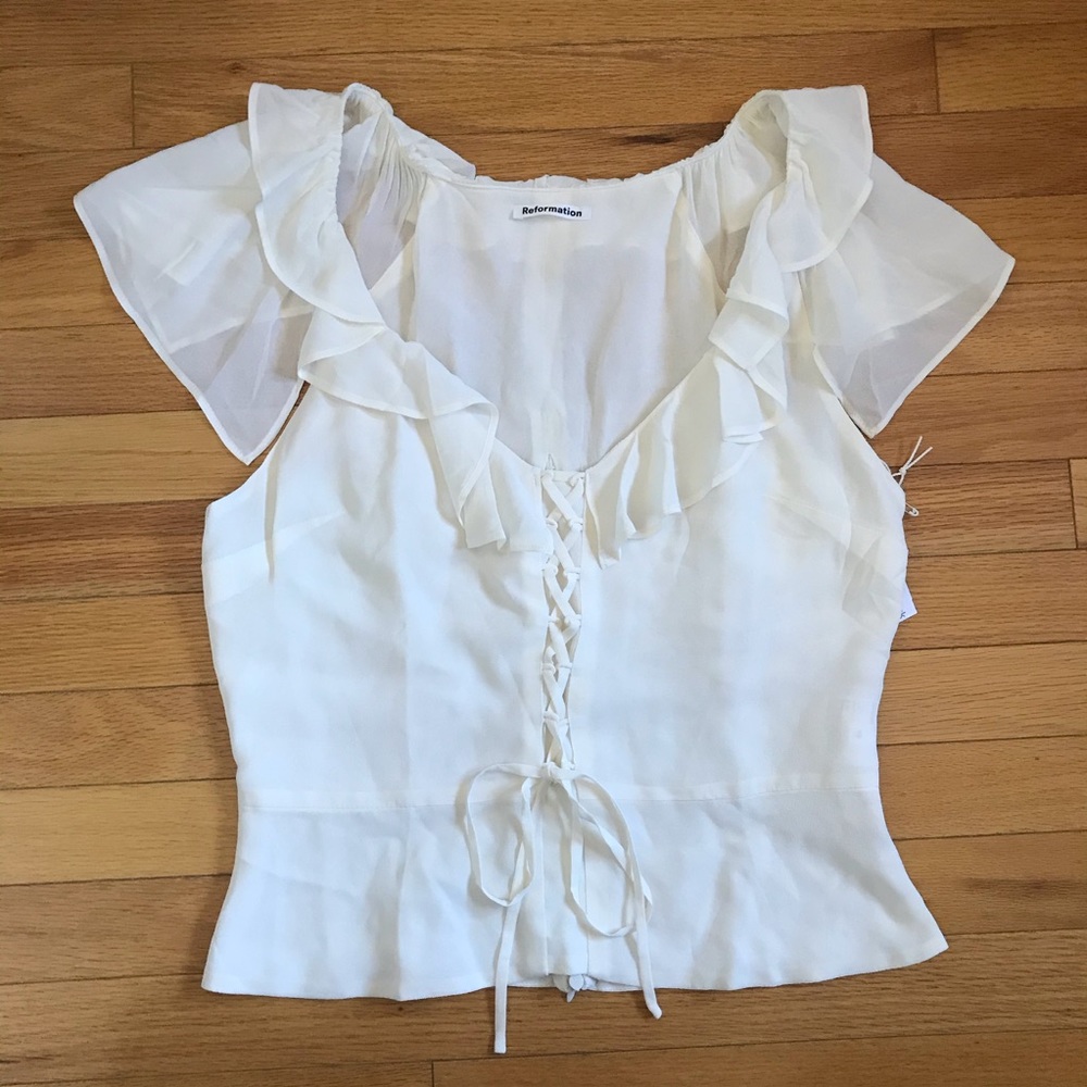 Reformation White Short Sleeve Blouse